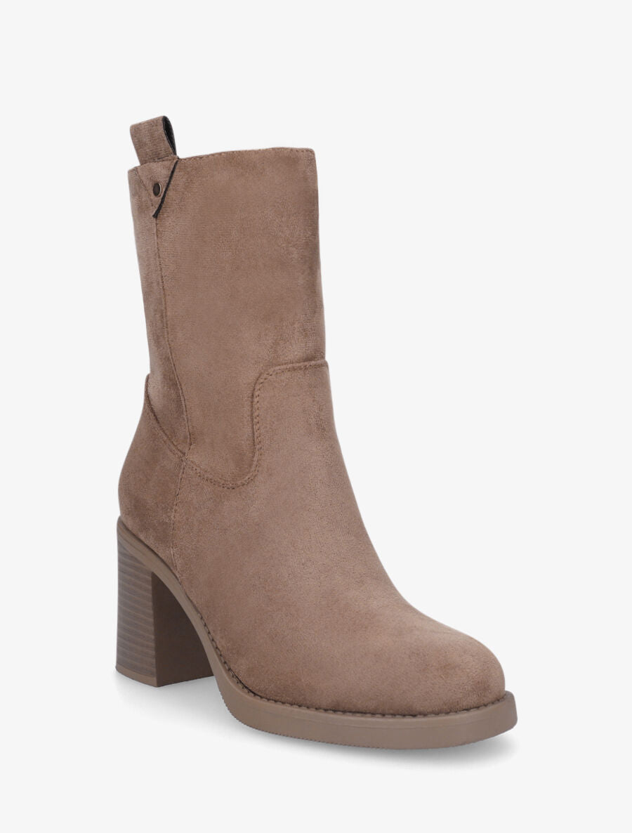 Bottines montantes en suédine à talon - Taupe - 2