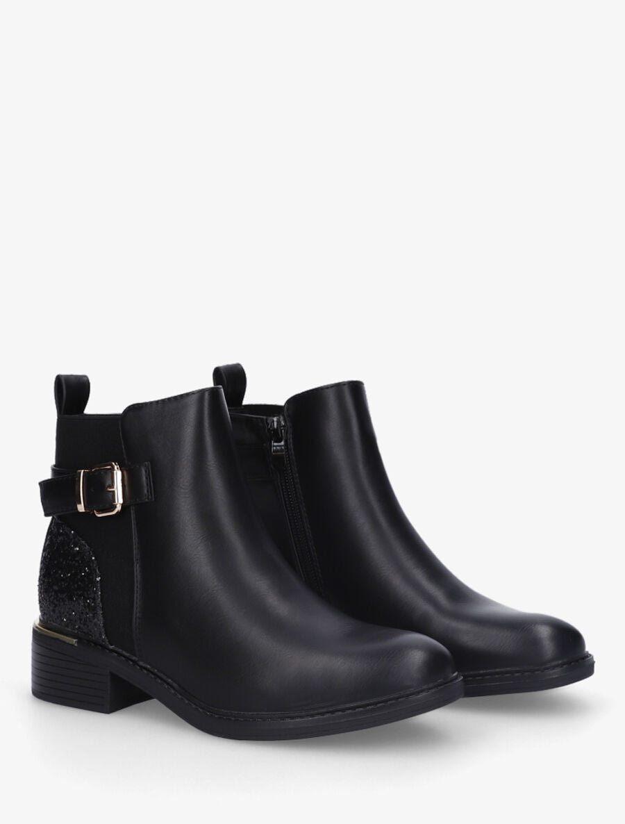 Bottines à contrefort pailleté et sanglé - Noir - 5