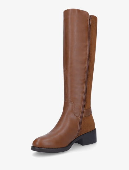 Bottes style cavalière bi-matière à zip - Camel - 3