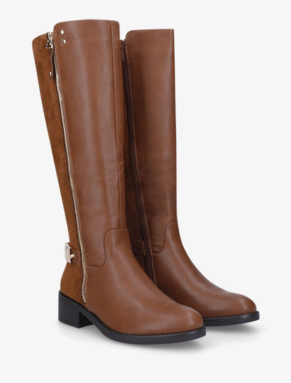 Bottes style cavalière bi-matière à zip - Camel - 4