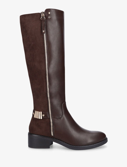 Bottes style cavalière bi-matière à zip - Marron - 5