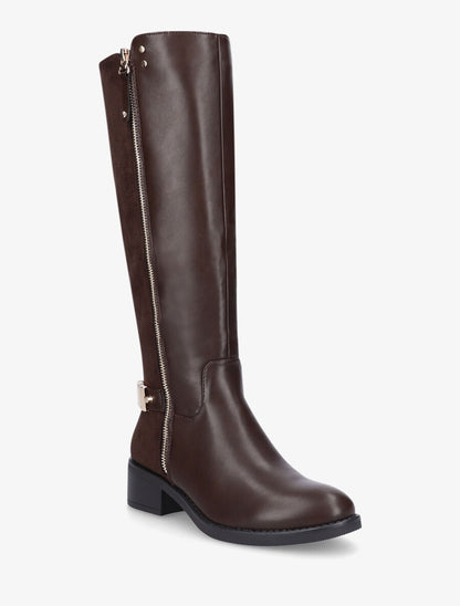 Bottes style cavalière bi-matière à zip - Marron - 2