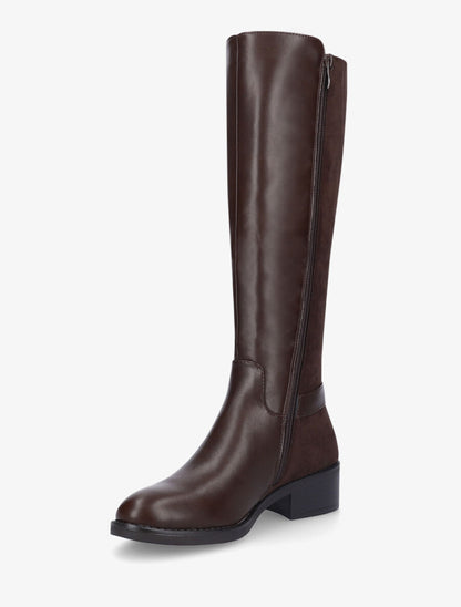 Bottes style cavalière bi-matière à zip - Marron - 3