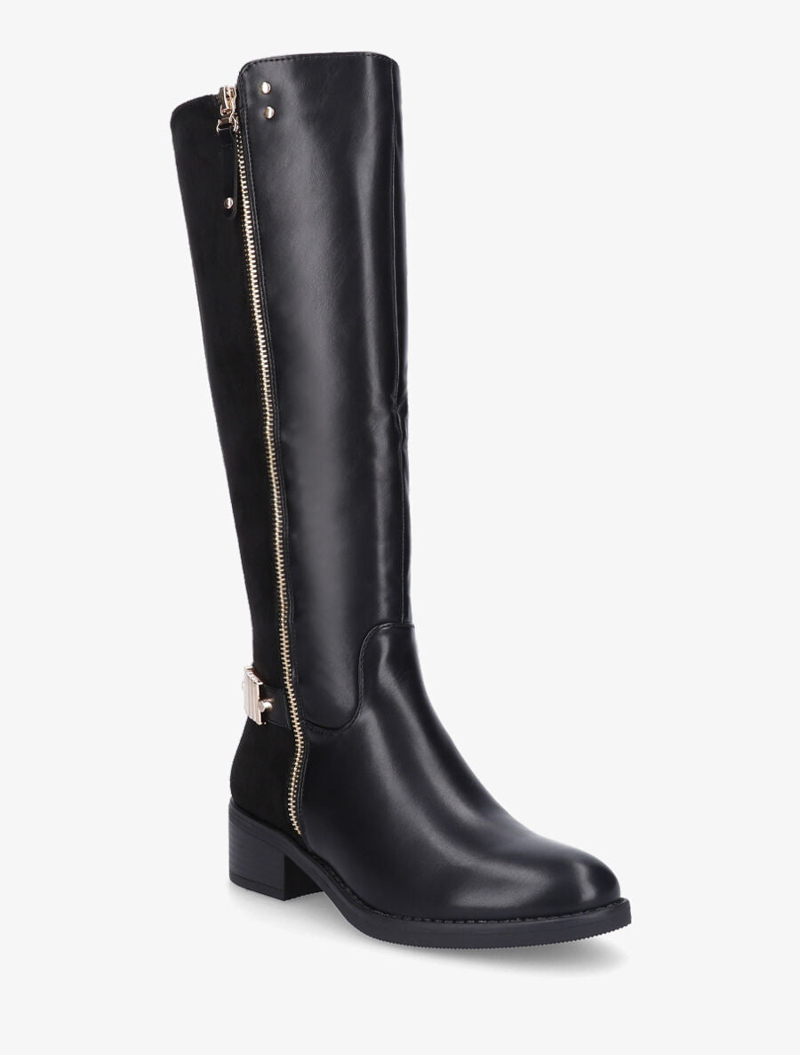 Bottes style cavalière bi-matière à zip - Noir - 2