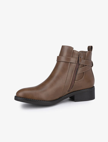 Bottines à sangle stylisée - Marron - 4