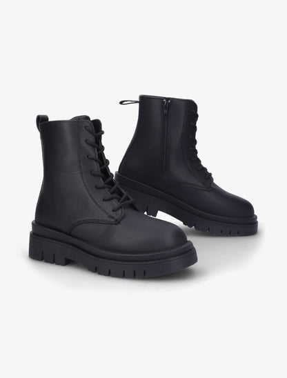 Boots en simili à lacets - Noir - 4