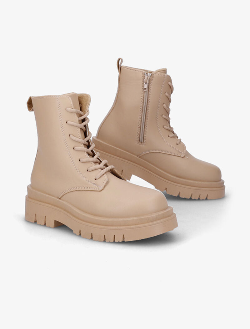 Boots en simili à lacets - Taupe - 4
