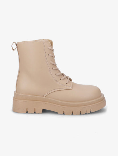 Boots en simili à lacets - Taupe - 1