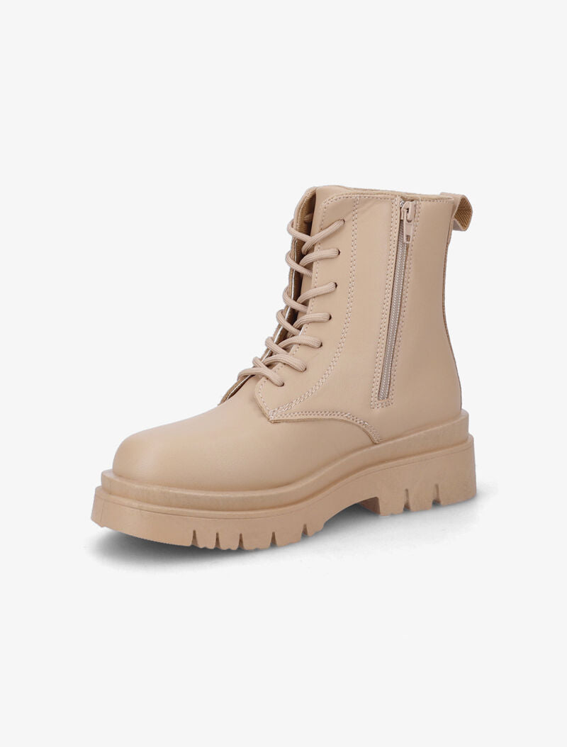 Boots en simili à lacets - Taupe - 3