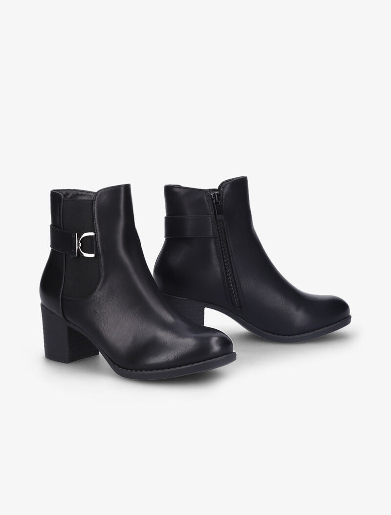 Bottines à talon basique à bride à boucle stylisée - Noir - 1