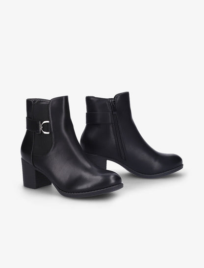 Bottines à talon basique à bride à boucle stylisée - Noir - 1