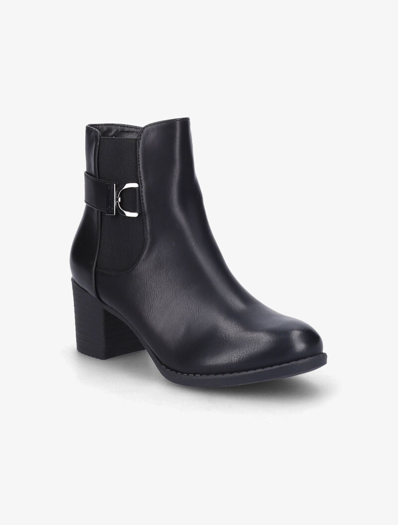 Bottines à talon basique à bride à boucle stylisée - Noir - 3