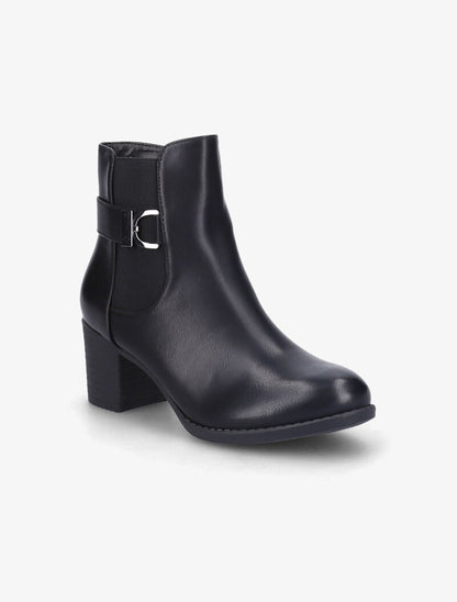 Bottines à talon basique à bride à boucle stylisée - Noir - 3