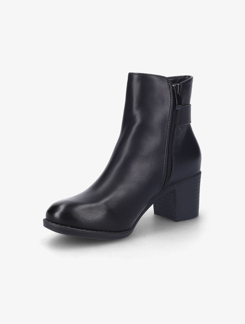 Bottines à talon basique à bride à boucle stylisée - Noir - 4