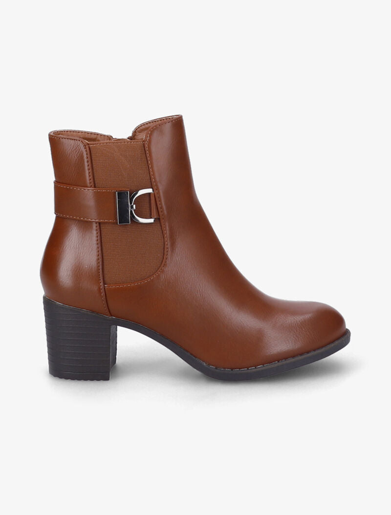 Bottines à talon basique à bride à boucle stylisée - Camel - 2