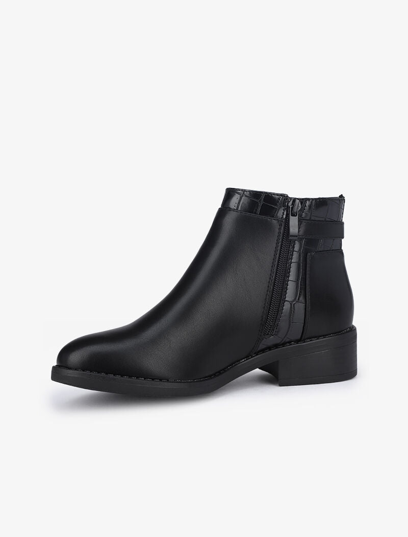 Bottines basses à détails croco - Noir - 3