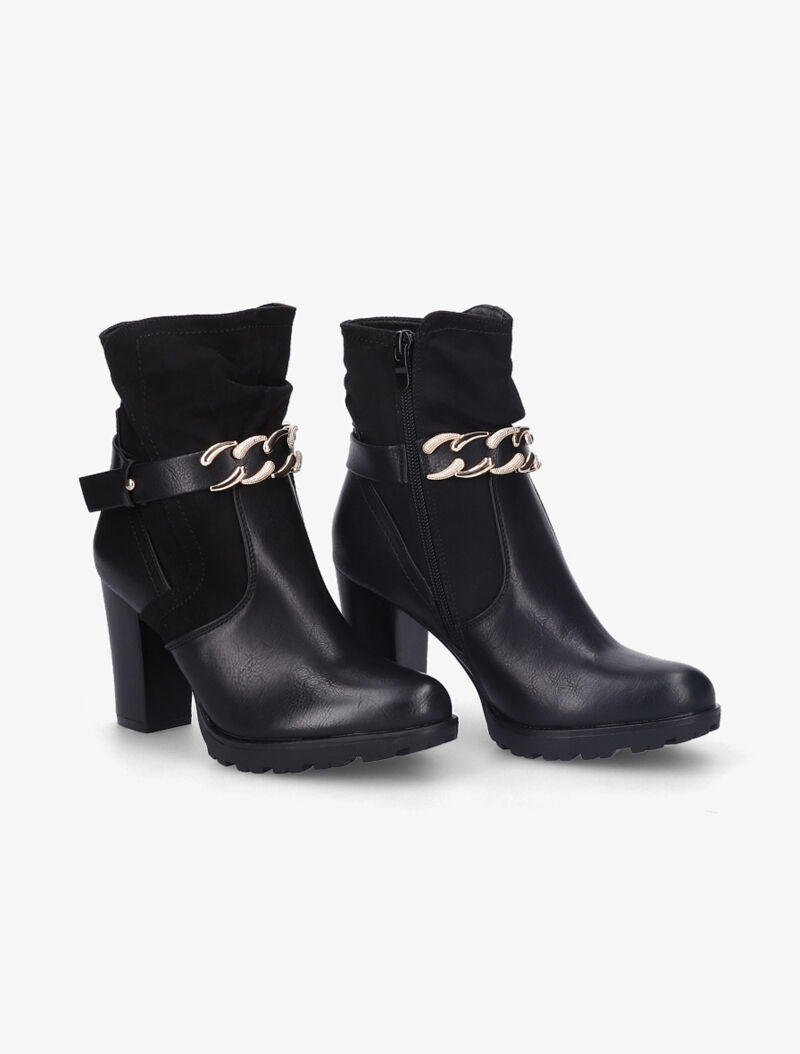 Bottines à talons à sangles style chaîne - Noir - 1