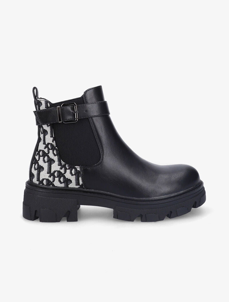 Bottines bi-matière à contrefort à détails brodés - Noir - 2