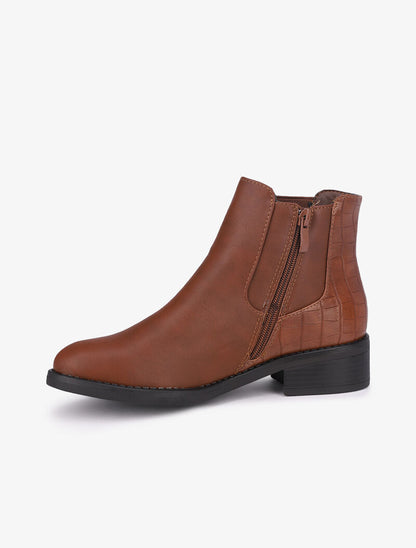 Bottines à contrefort croco et boucle - Camel - 3