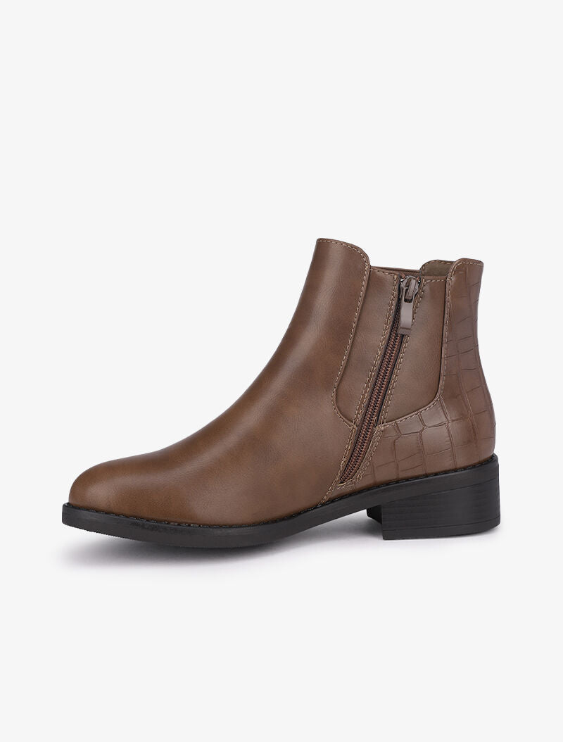 Bottines à contrefort croco et boucle - Marron - 3