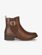 Bottines en simili et effet croco - Marron - 1