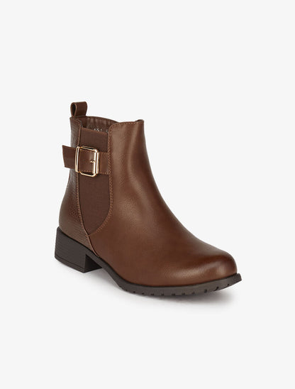 Bottines en simili et effet croco - Marron - 2