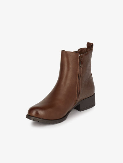 Bottines en simili et effet croco - Marron - 3