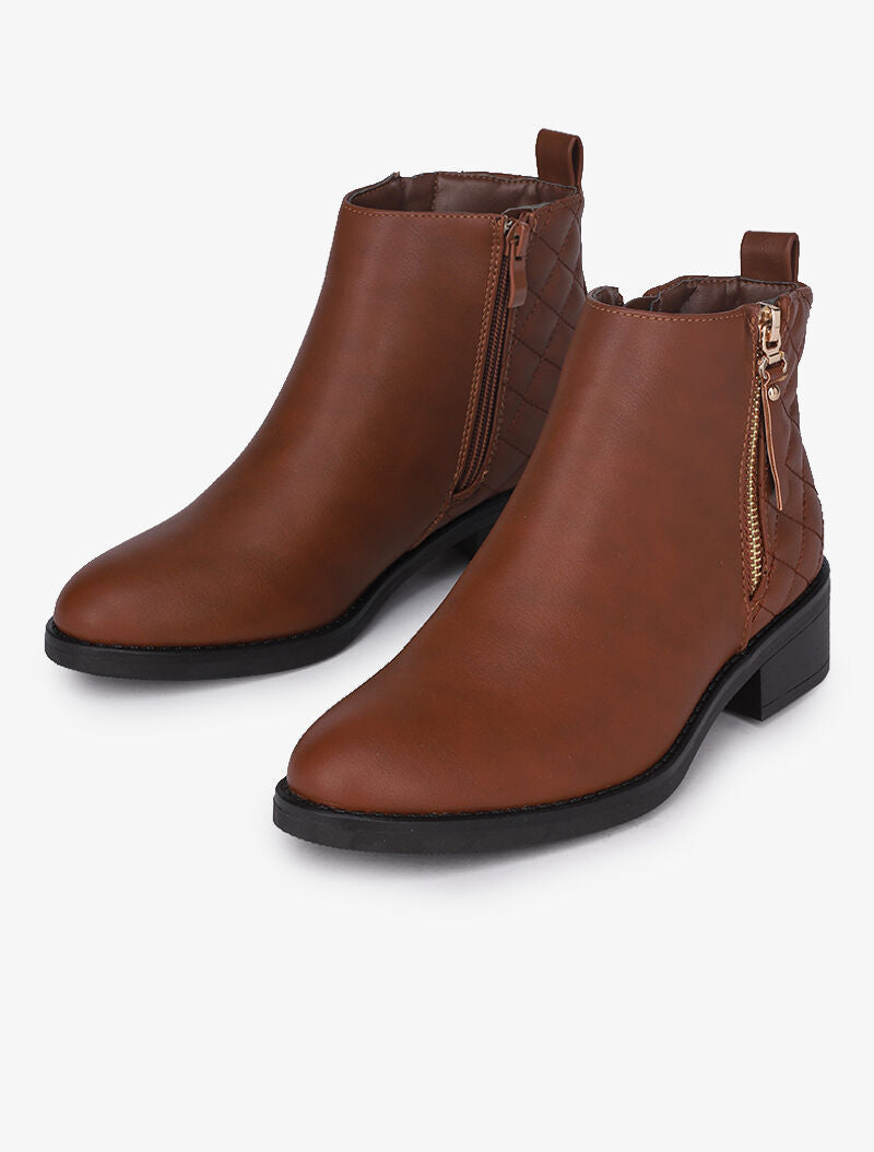 Bottines à contrefort matelassé - Camel - 5