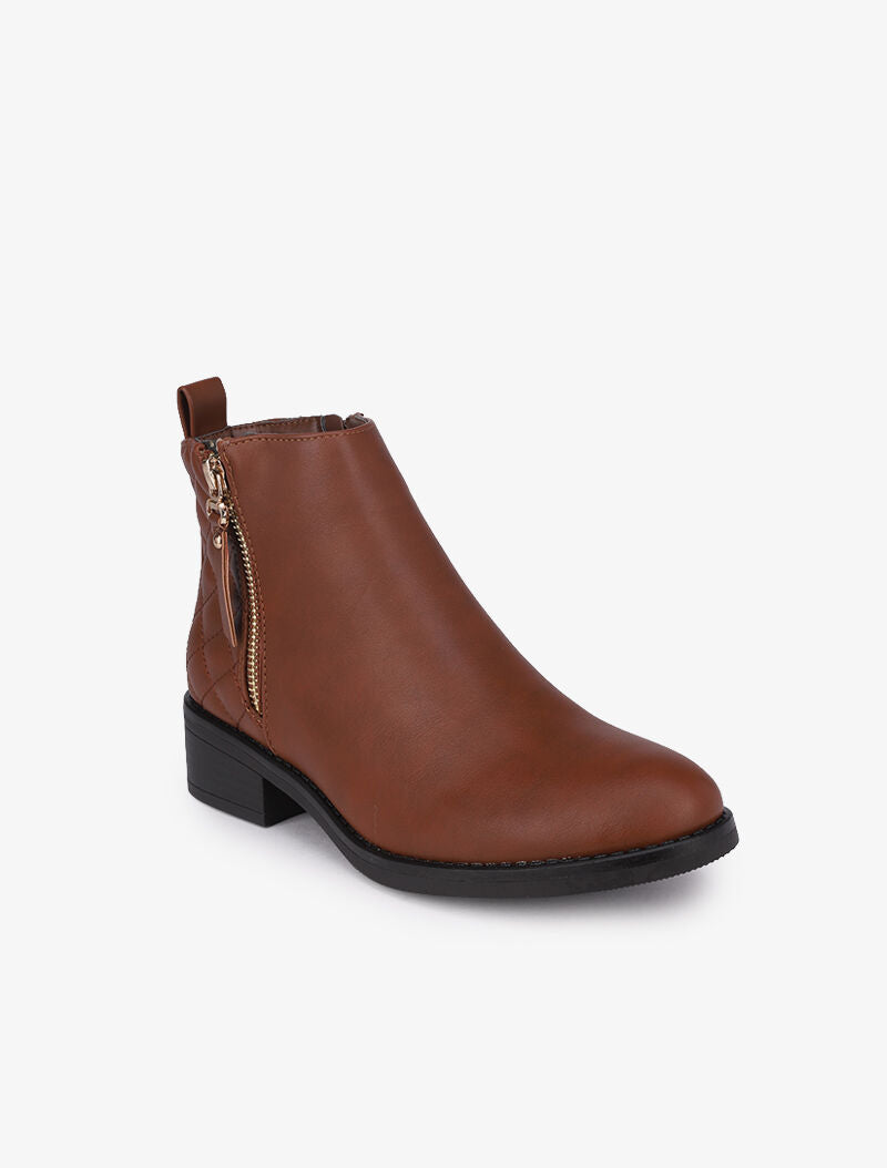 Bottines à contrefort matelassé - Camel - 3