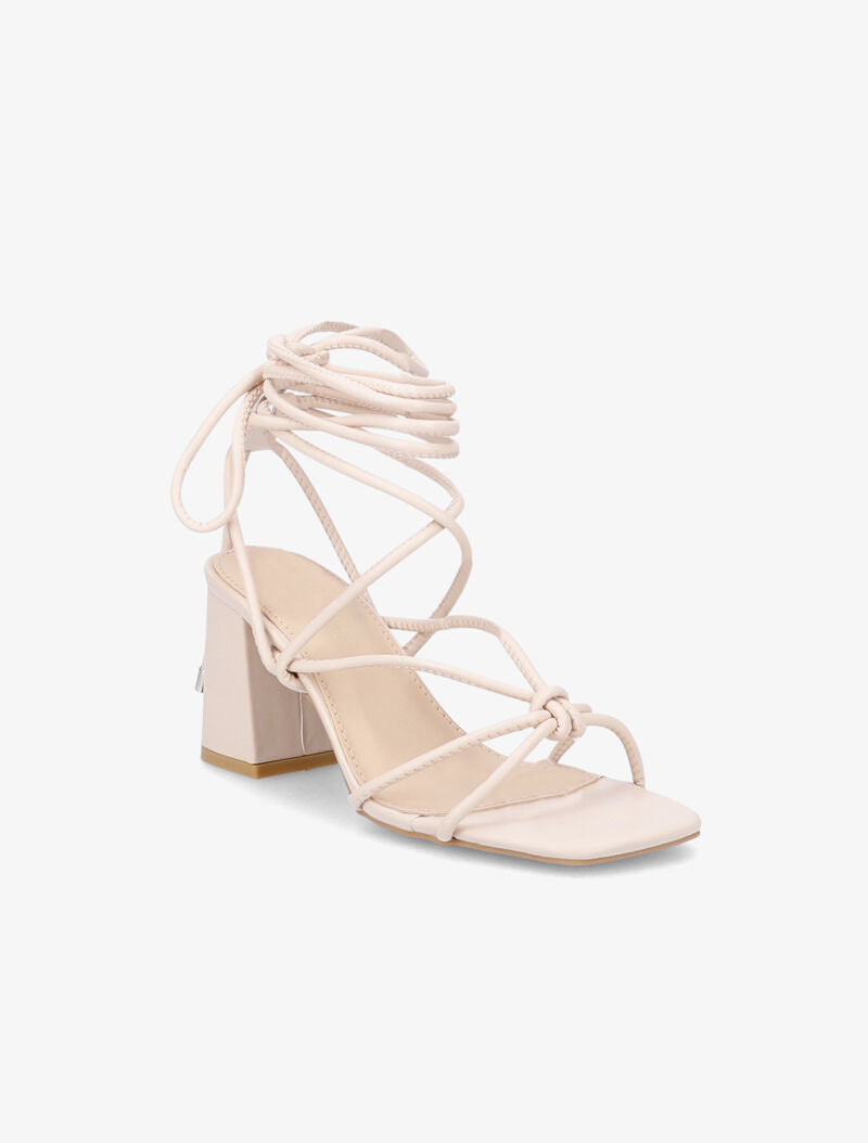 Sandales à nouer à la cheville et à talon - Beige - 2