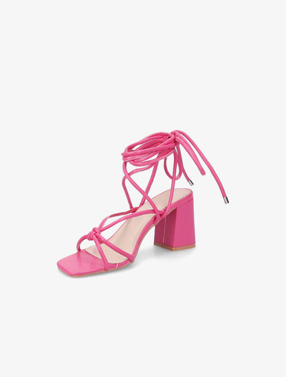 Sandales à nouer à la cheville et à talon - Fuchsia - 3
