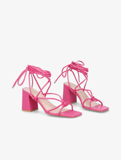 Sandales à nouer à la cheville et à talon - Fuchsia - 4