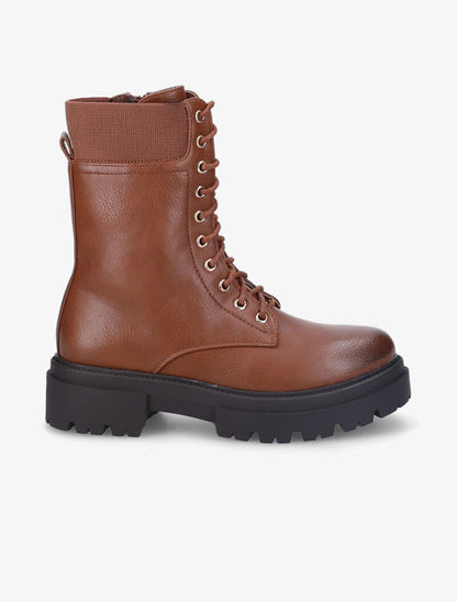 Bottines en simili à plateforme crantée - Camel - 2