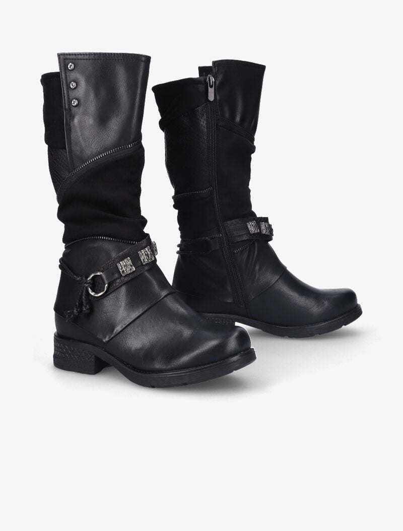 Bottes à bride à boucle cloutée stylisée - Noir - 1