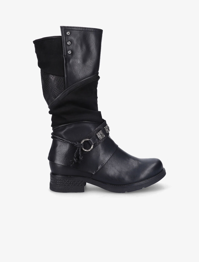 Bottes à bride à boucle cloutée stylisée - Noir - 2