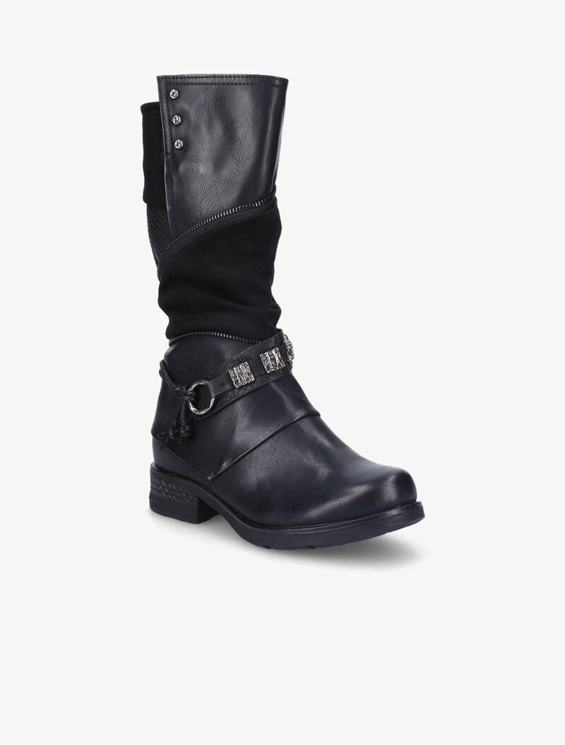 Bottes à bride à boucle cloutée stylisée - Noir - 3