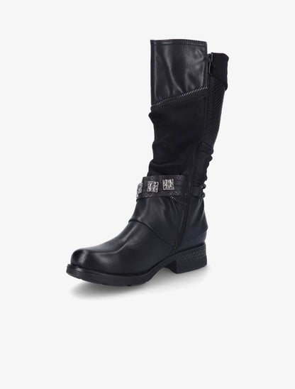 Bottes à bride à boucle cloutée stylisée - Noir - 4