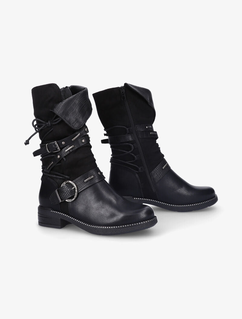Bottes bi-matière à brides à boucle cloutées effet croco - Noir - 5