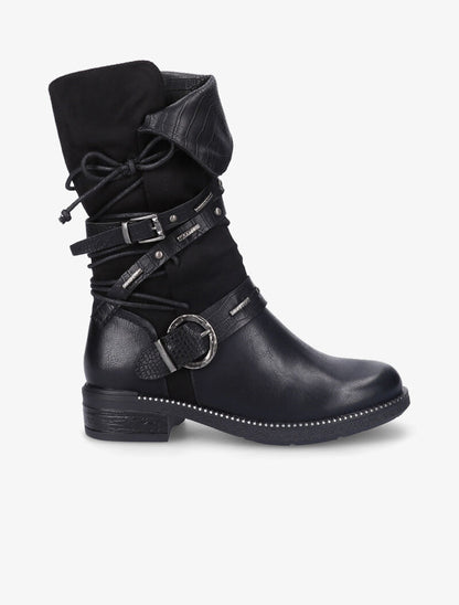 Bottes bi-matière à brides à boucle cloutées effet croco - Noir - 2