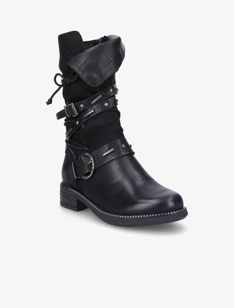 Bottes bi-matière à brides à boucle cloutées effet croco - Noir - 3