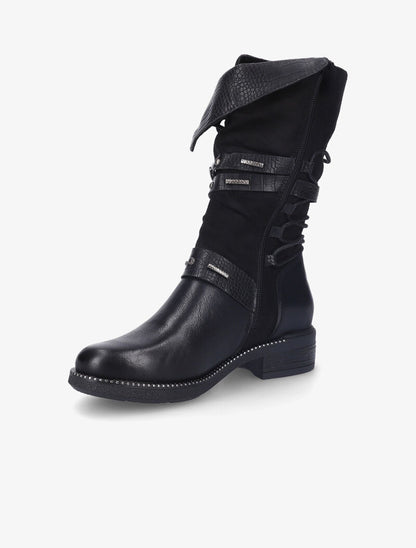 Bottes bi-matière à brides à boucle cloutées effet croco - Noir - 4