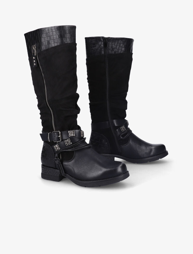 Bottes en simili et suédine effet tressé - Noir - 5