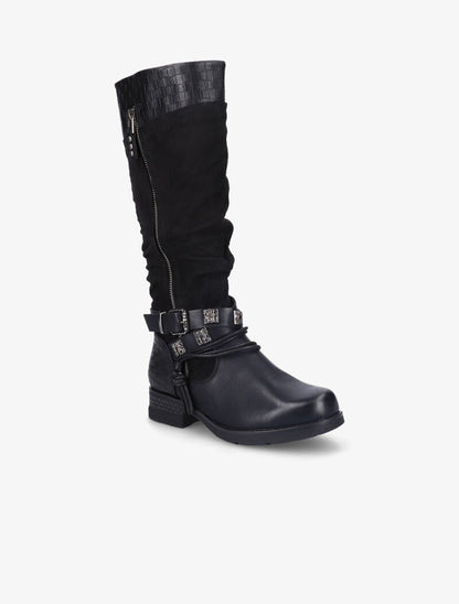 Bottes en simili et suédine effet tressé - Noir - 3