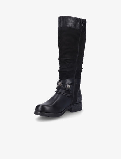 Bottes en simili et suédine effet tressé - Noir - 4