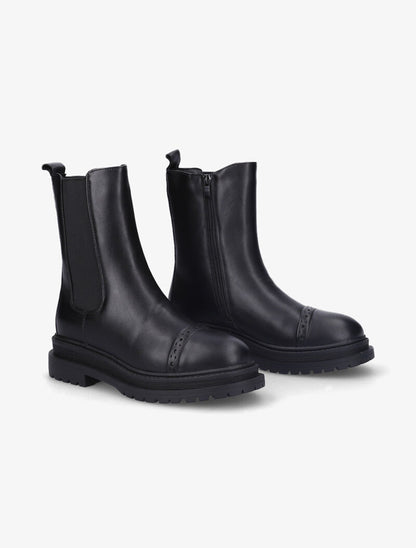 Bottines unies à détails perforés - Noir - 1
