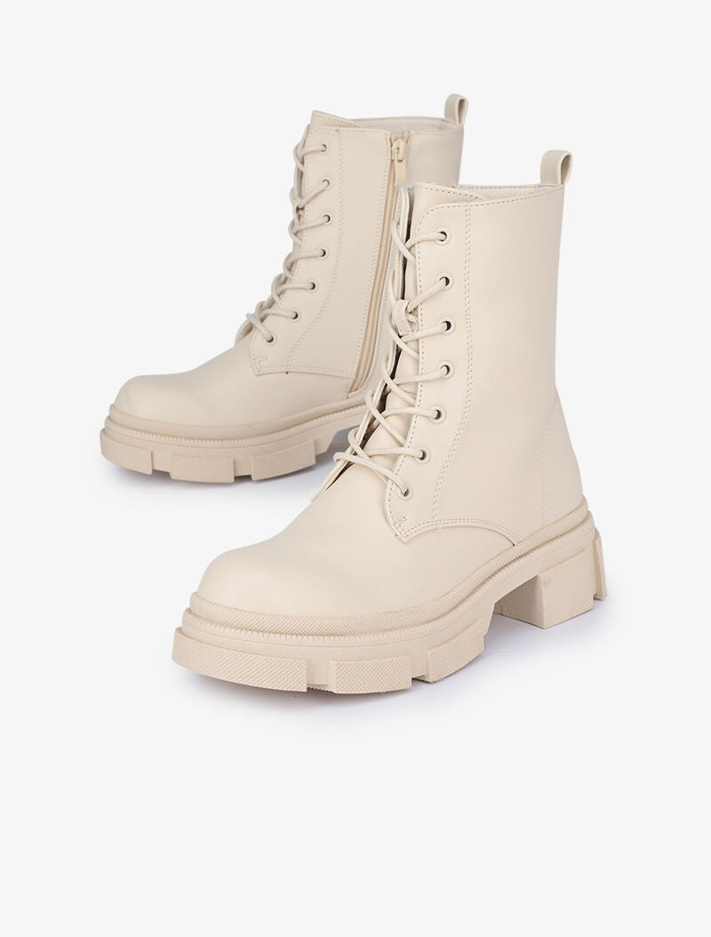 Boots montantes à gros crans et lacets - Beige - 1
