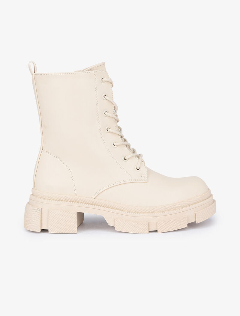 Boots montantes à gros crans et lacets - Beige - 2