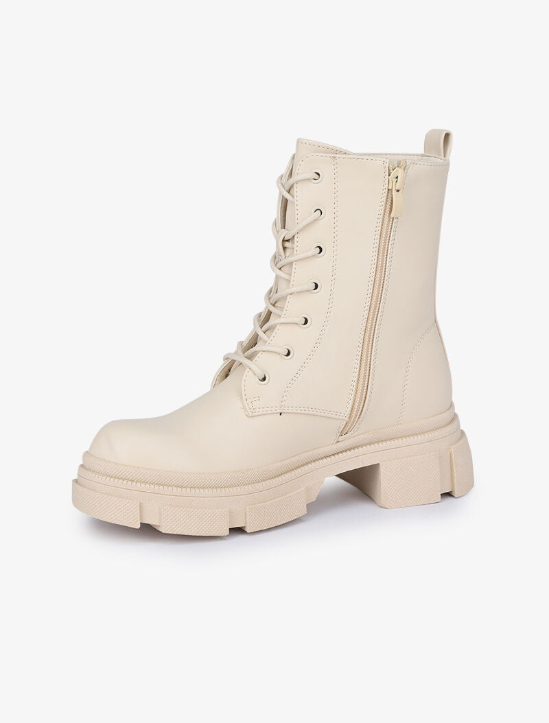 Boots montantes à gros crans et lacets - Beige - 4