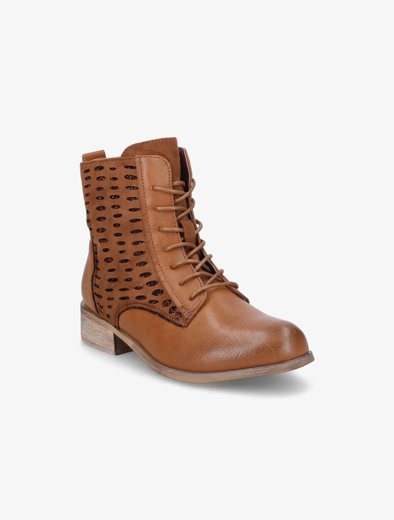 Bottines perforées à lacets et détail irisé - Camel - 3