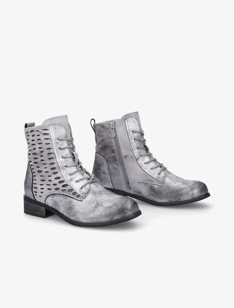 Bottines perforées à lacets et détail irisé - Argent - 5